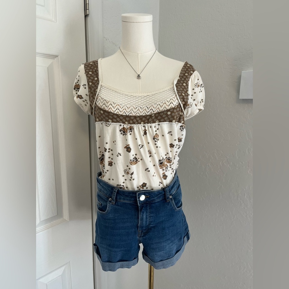 Floral Brown and Cream Women's Top